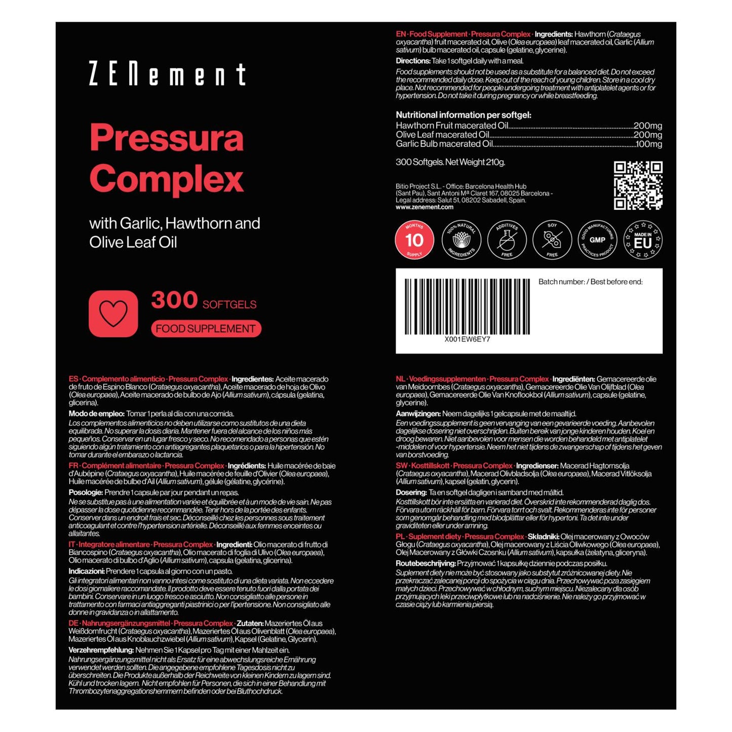 Pressura Complex, with garlic oil, hawthorn and olive leaves Zenement, 300 tablets