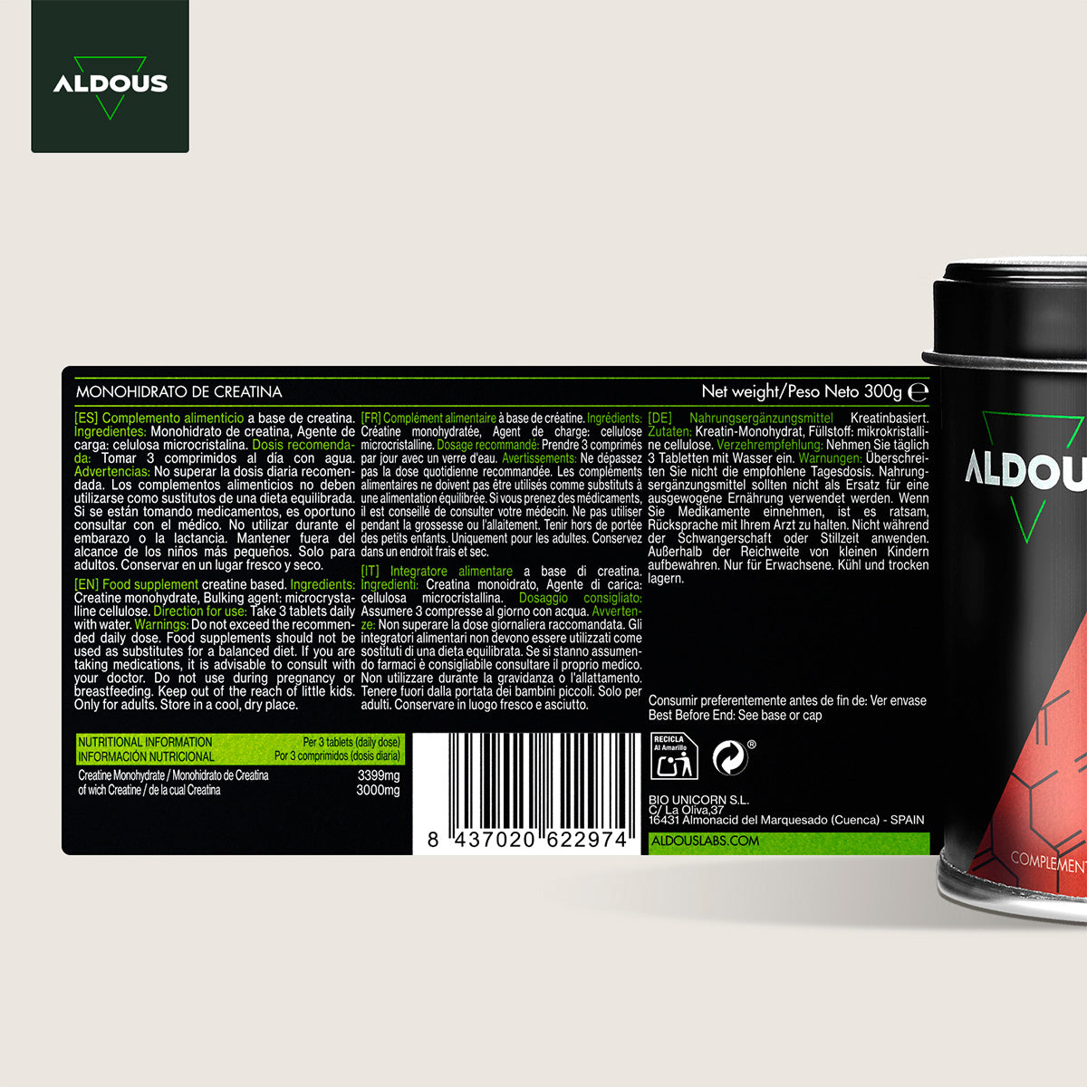 Kreatinmonohydrat Aldous 3000 mg 200 tabletter