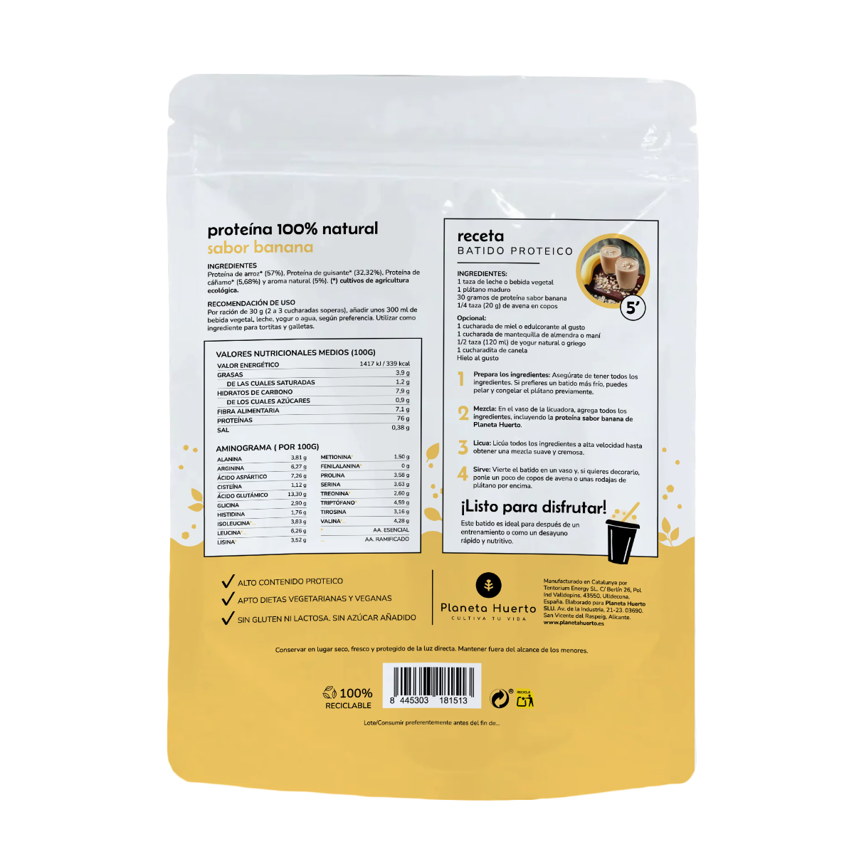 Proteine vegetali ECO 76% Banana Planeta Huerto 500 g