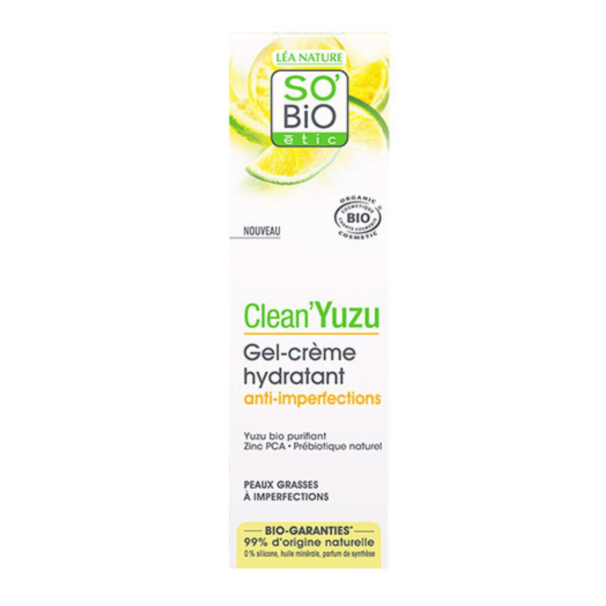 Krem żelowy nawilżający przeciw niedoskonałościom Clean yuzu So'Bio étic 40 ml