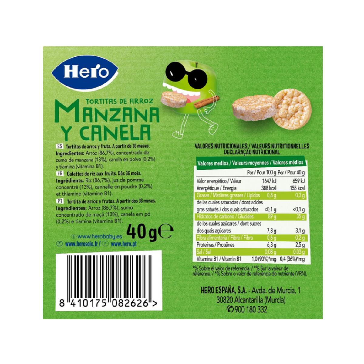 Crêpes de riz, pomme et cannelle sans gluten 40 g - Hero/Kids