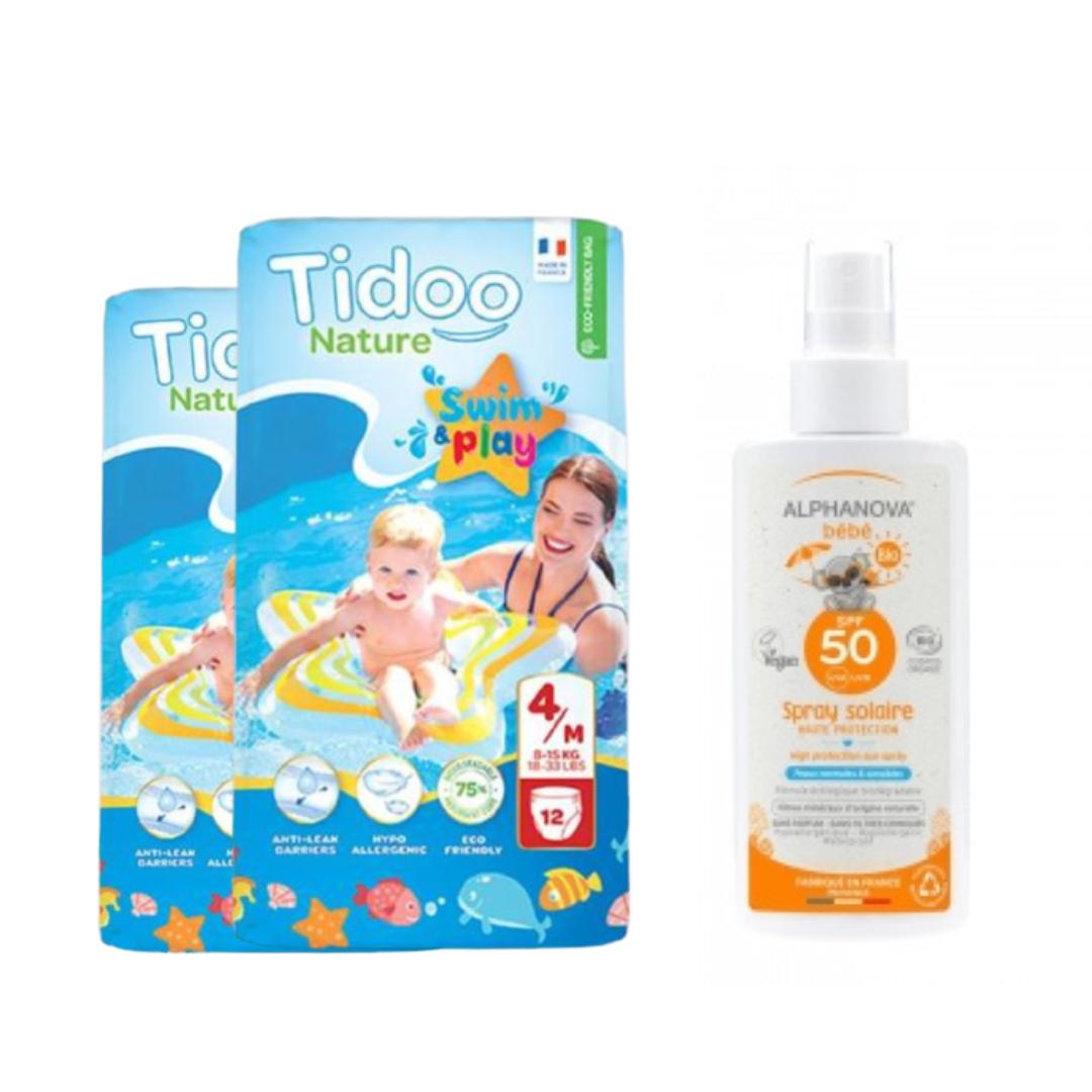 Pack of 2 Swimmers T4 swim nappies (8-15 kg) Tidoo + Alphanova Baby Sunscreen SPF 50 125 ml