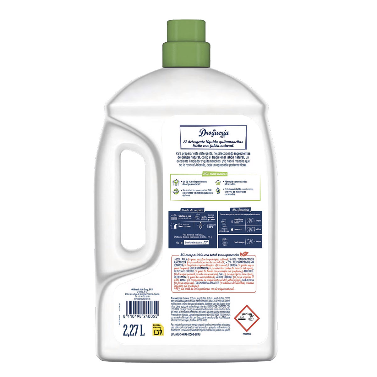 Lessive liquide au savon naturel, parfum floral, flacon LA DROGUERIA 1919, 50 doses