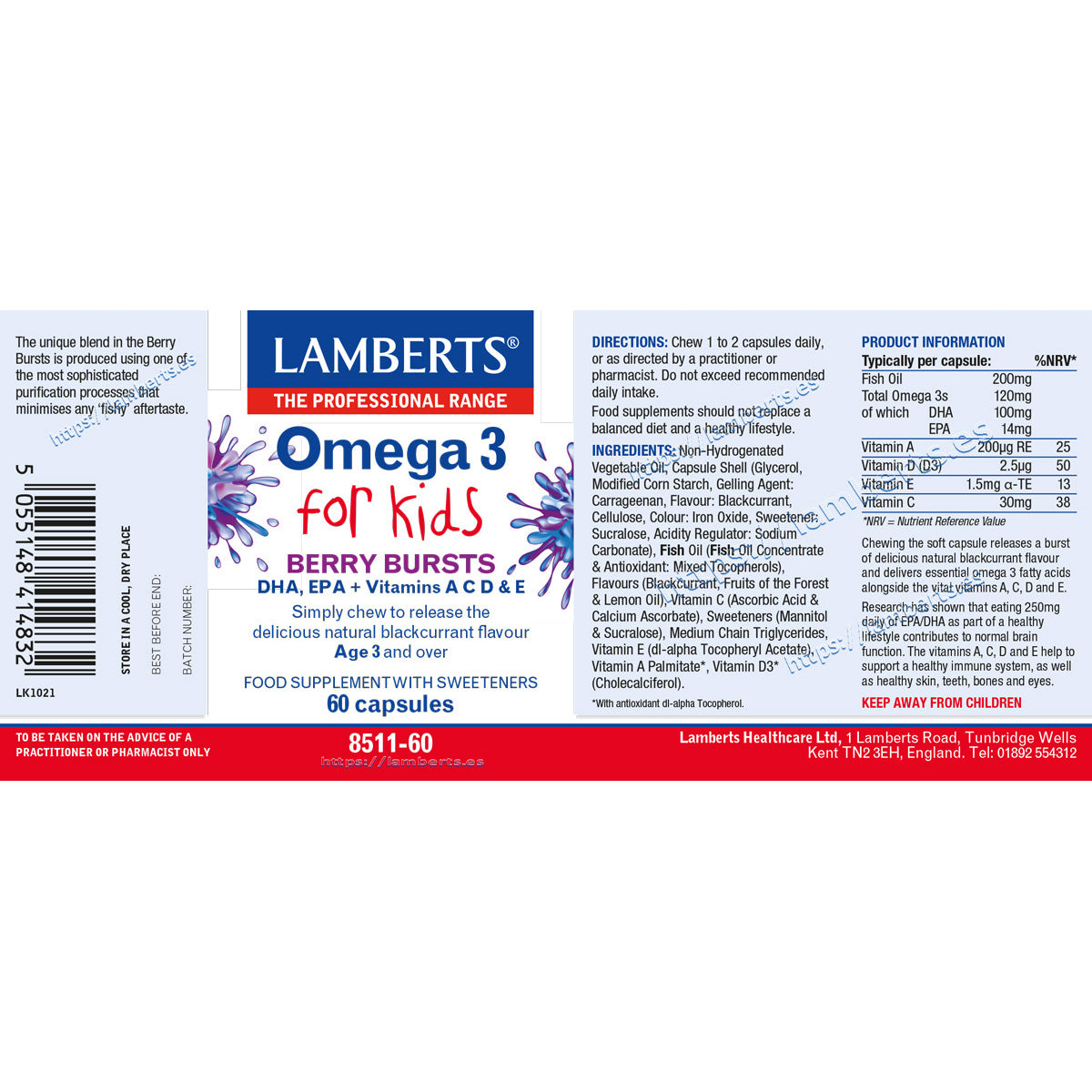 Omega 3 per bambini, Lamberts, 60 capsule