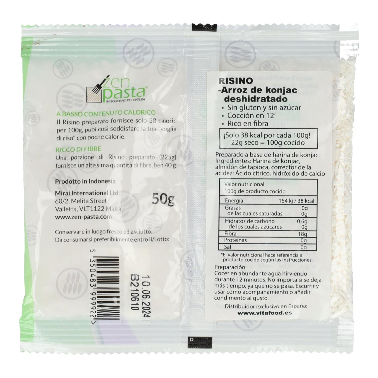 Dehydrierter Konjak-Reis „Risino” Zen Pasta 200 g