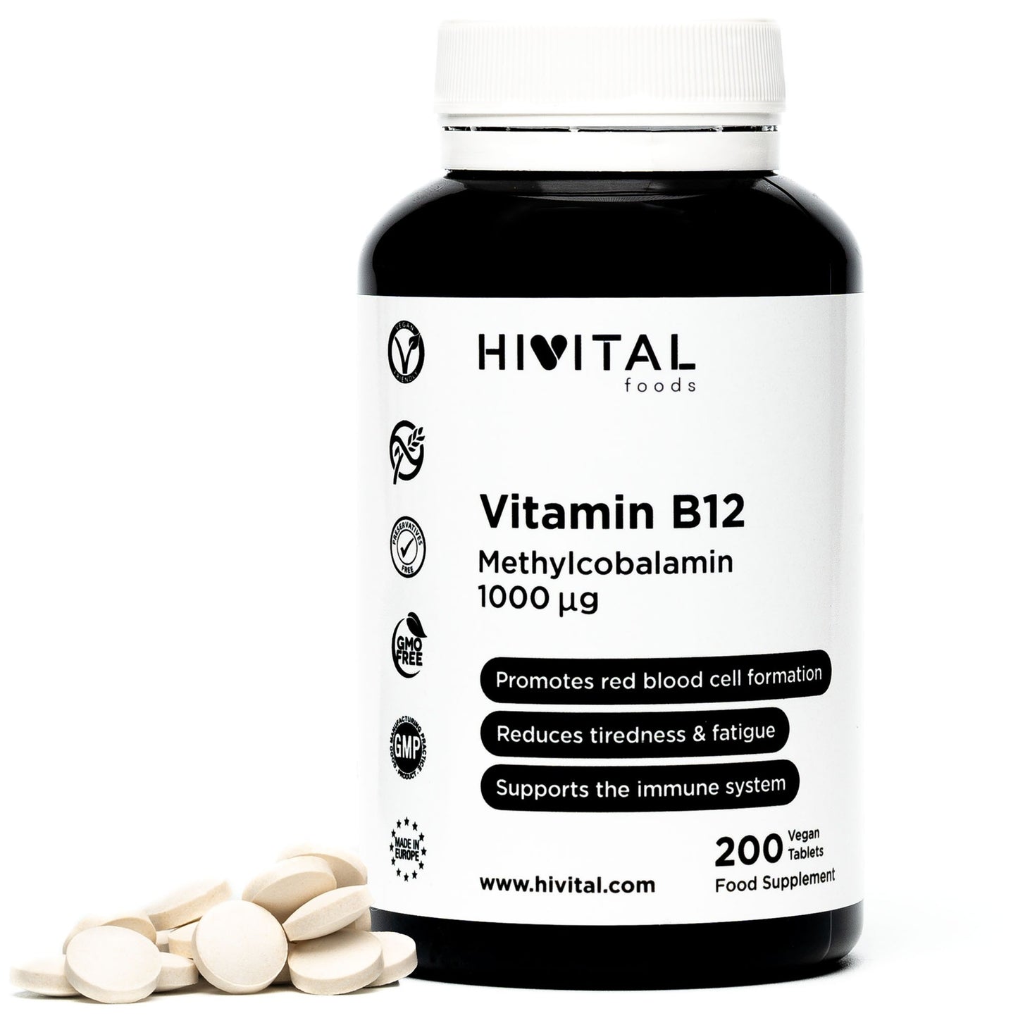 Witamina B12 metylokobalamina 1000 mcg Hivital 200 tabletek wegańskich