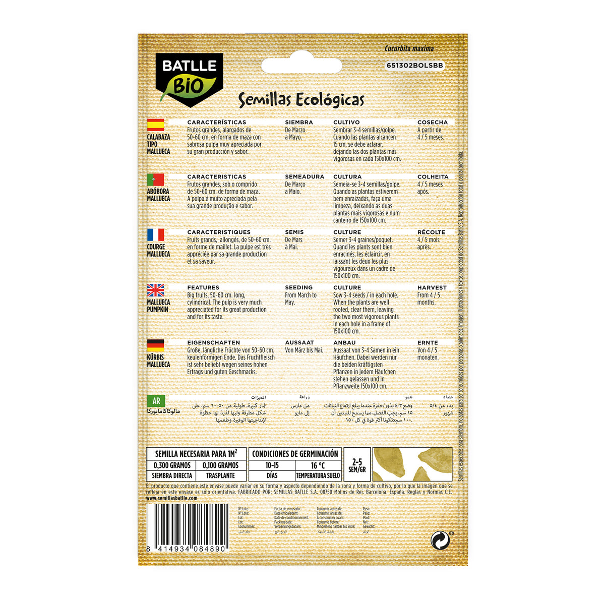 Ekologiczne nasiona dyni Mallorca Batlle