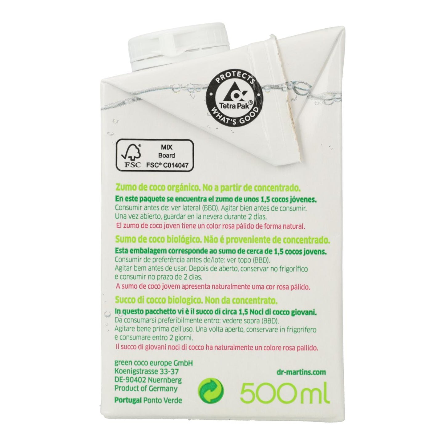 Bevanda Acqua di cocco naturale Dr. Martins 500 ml