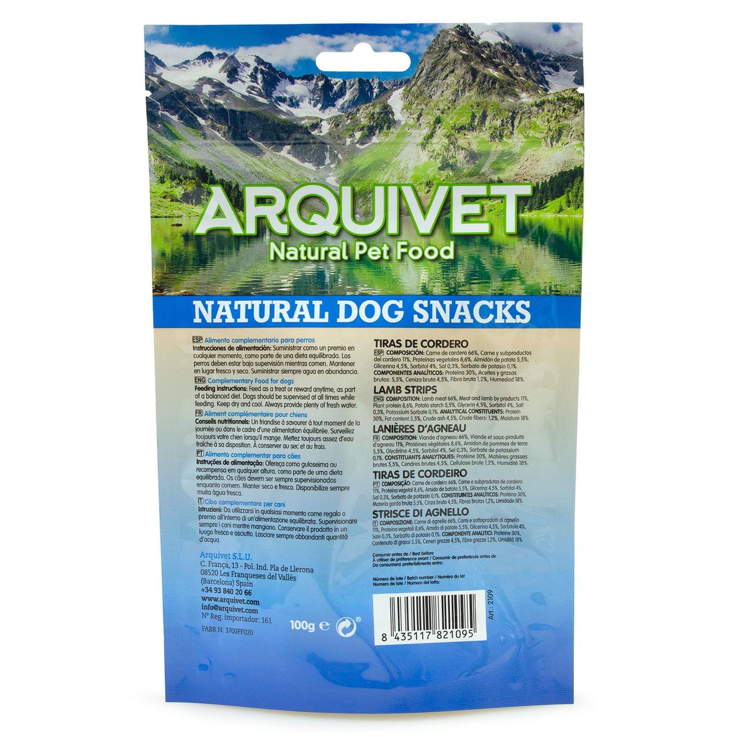 Naturligt snacks för hundar Lammremsor Arquivet 100 g