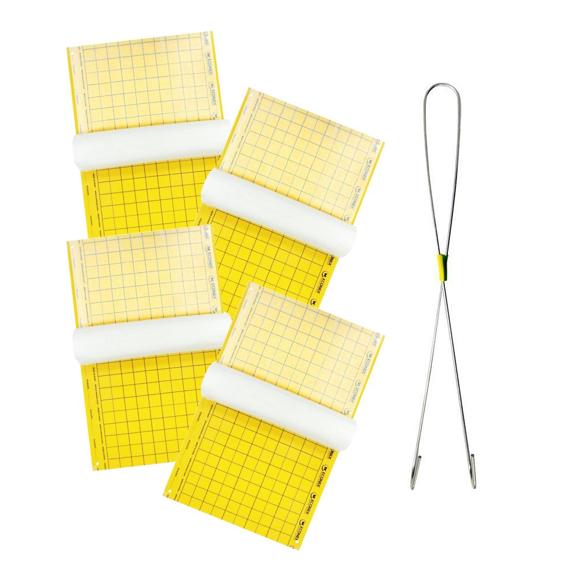 Pack de 4 pièges chromatiques jaunes pour mouches blanches et pucerons + crochet Econex