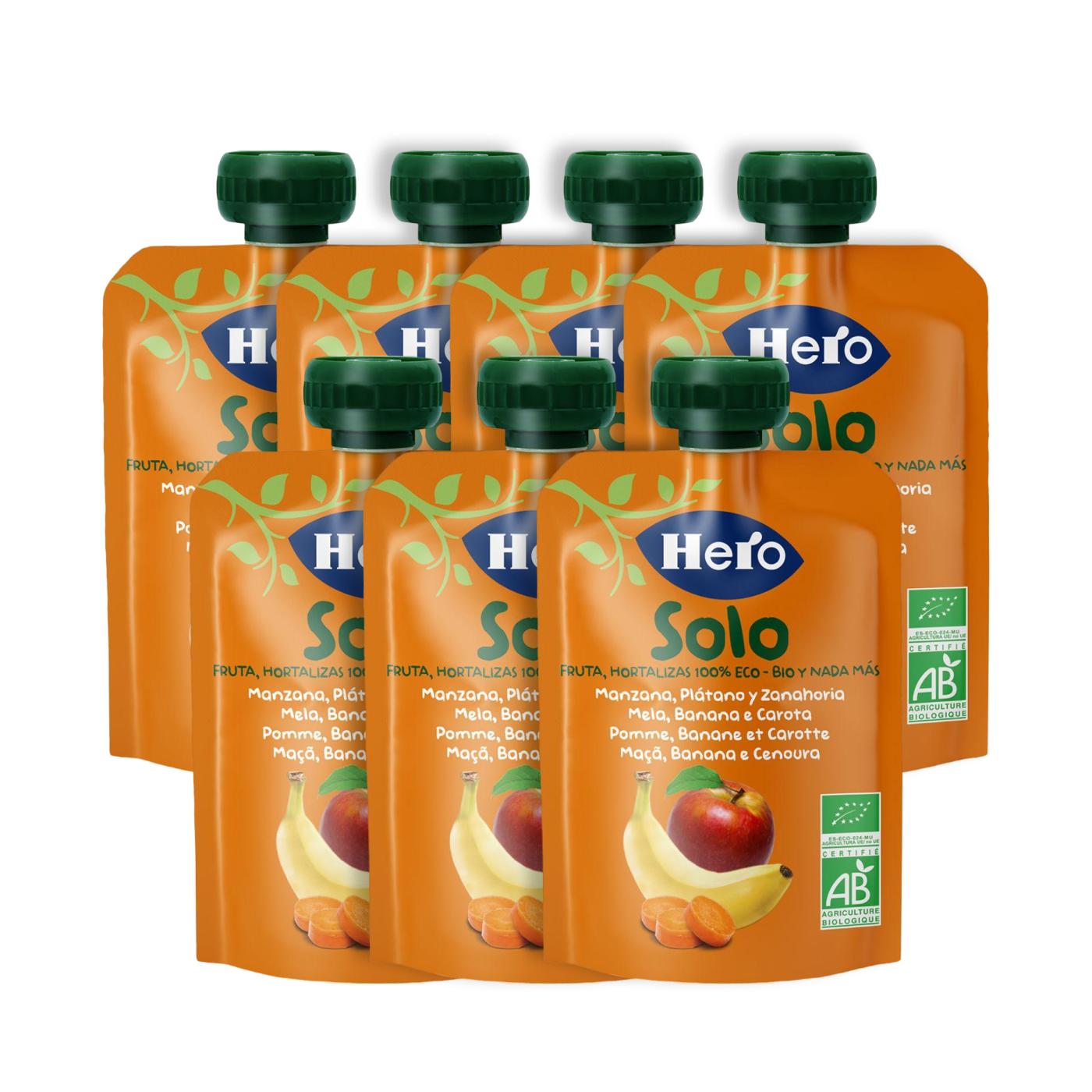 Pack x7 Sachets de pomme, banane et carotte 100 % bio 100 g - Hero Solo