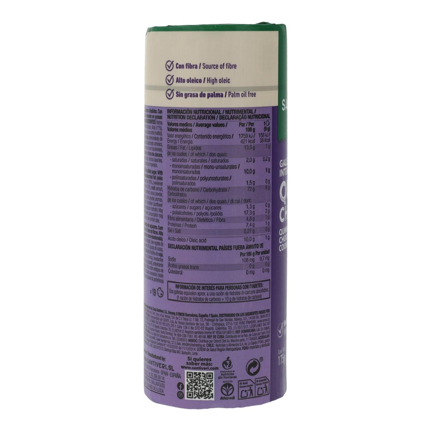 Ciasteczka pełnoziarniste Quinoa/Choco 0% cukru Santiveri 175 g