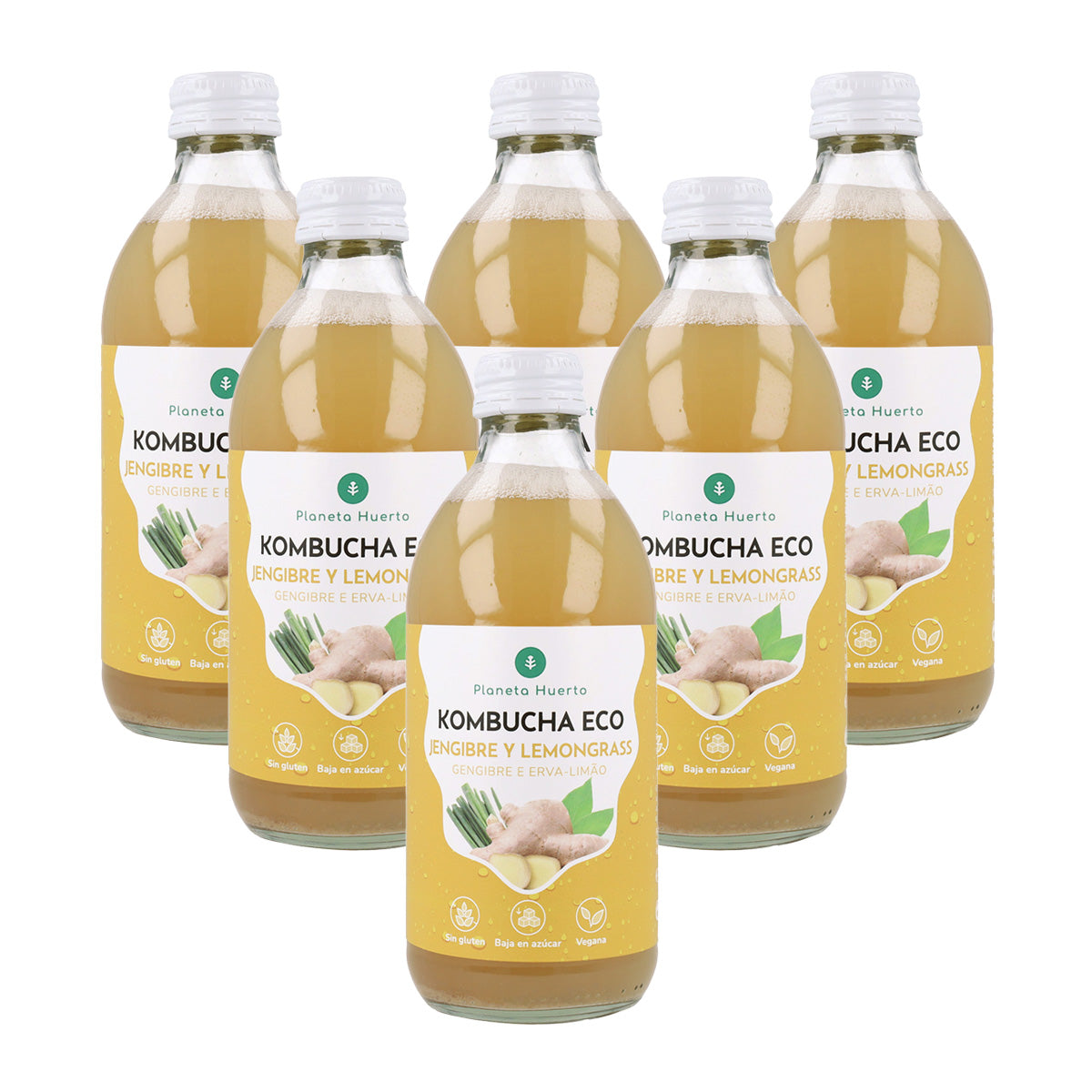 Confezione 6x Kombucha ECO Zenzero e citronella Planeta Huerto 330 ml