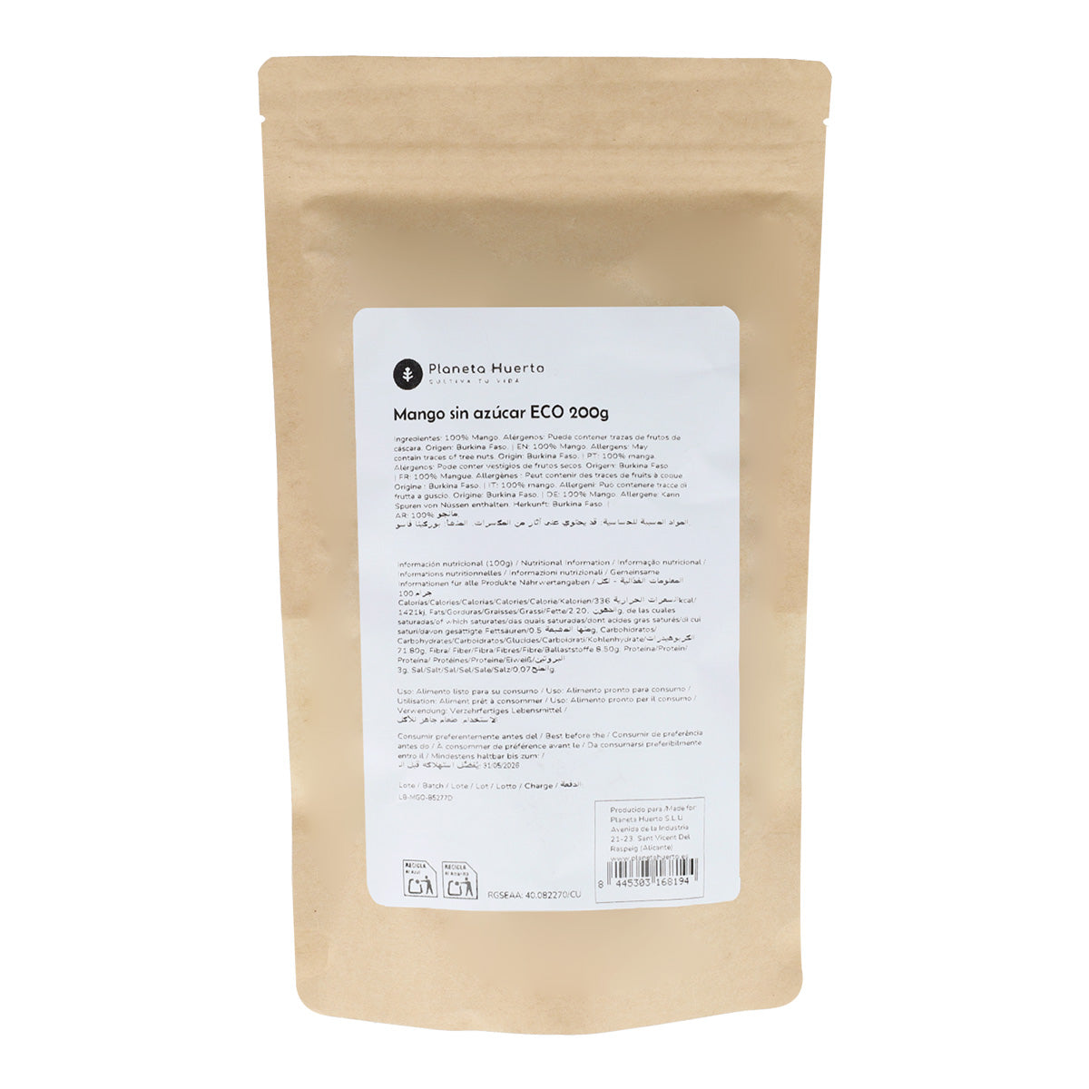 Niesłodzone paski mango ECO Planeta Huerto 200 g