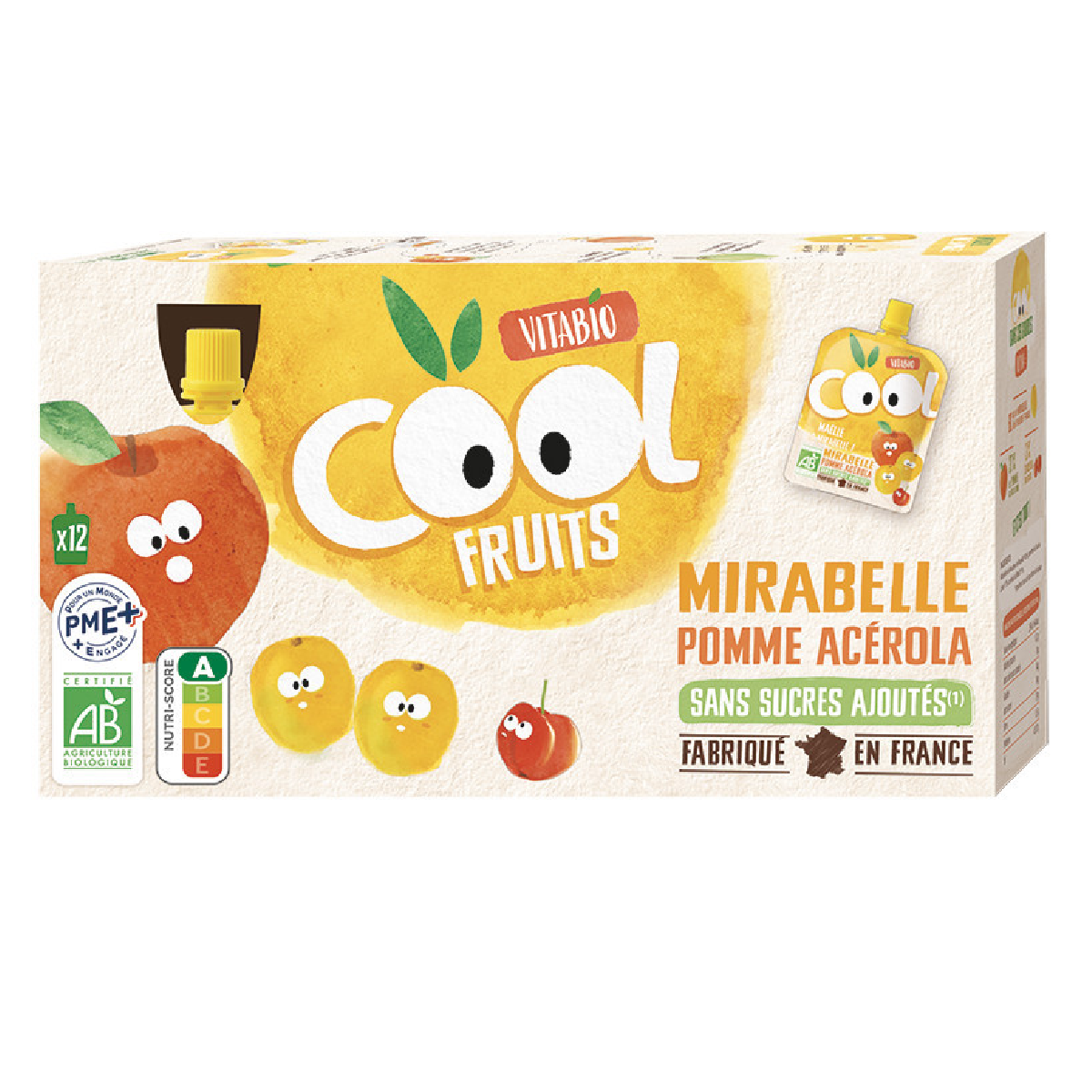 Confezione da 12 pezzi Cool Fruits Mela Pesca Albicocca 90 g VITABIO
