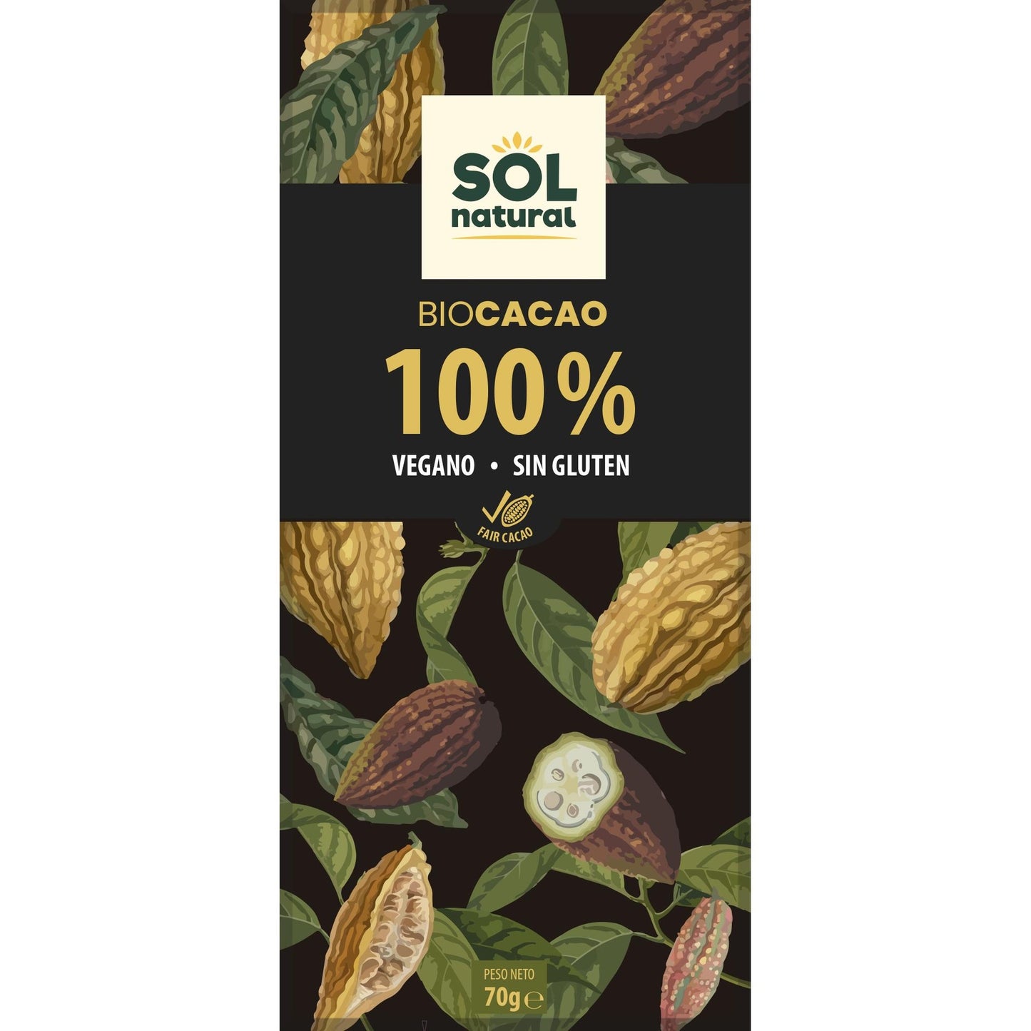 Vegansk choklad 100 % ekologisk kakao Sol Natural 70 g