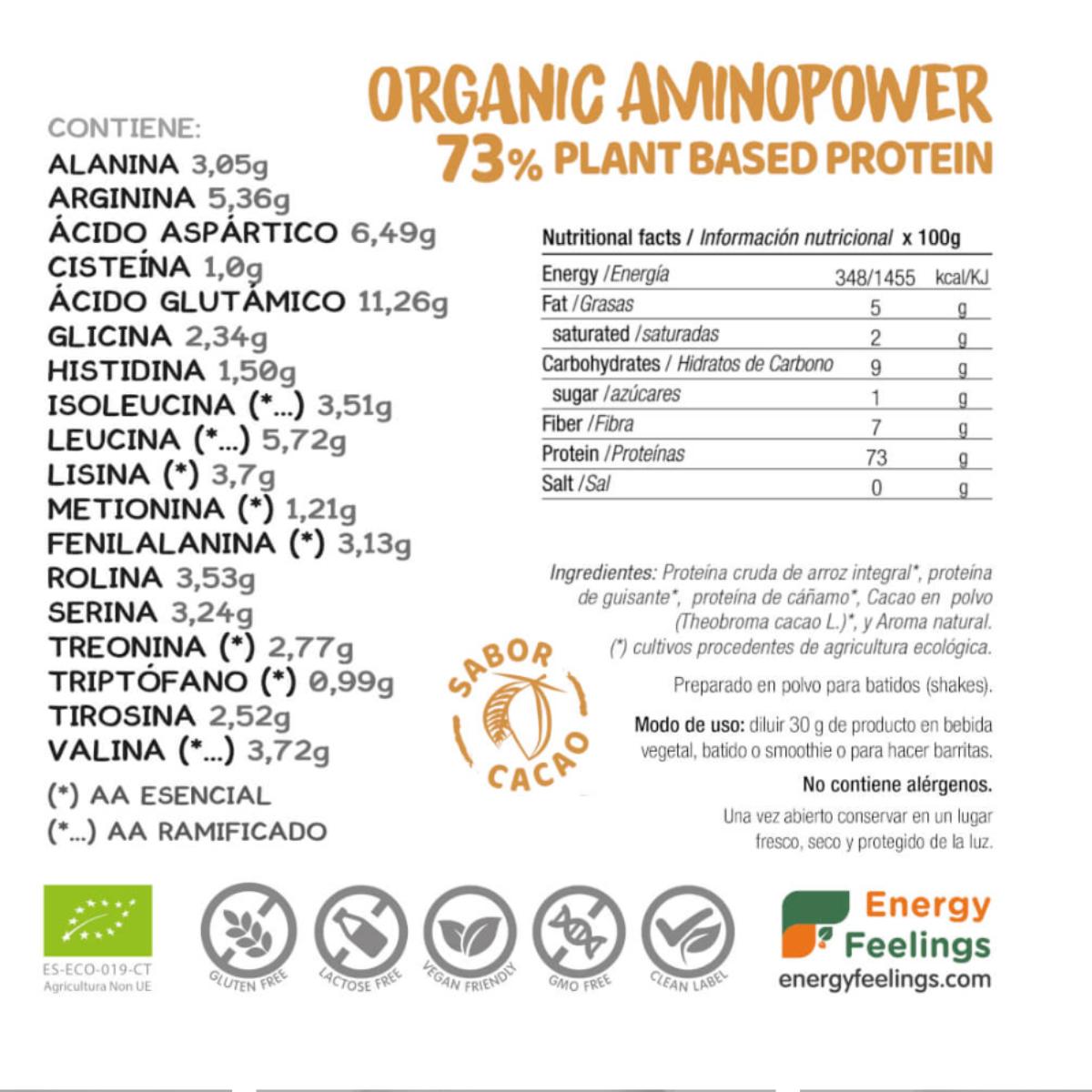 Organiczne aminopower białko wegańskie 73% kakao Energy Feelings 500 g
