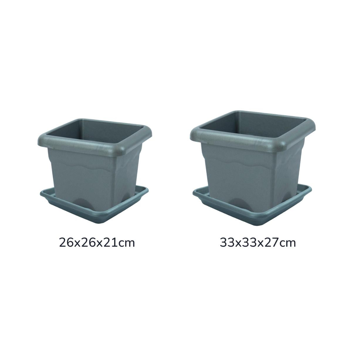Pack pot carré avec soucoupe couleur anthracite Terra 33 x 33 x 27 cm