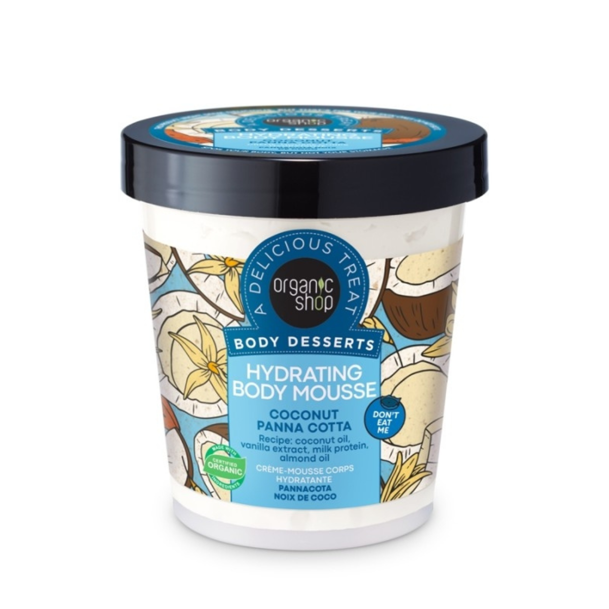 Feuchtigkeitsspendende Körpermousse Panna Cotta Kokosnuss Organic Shop 450 ml