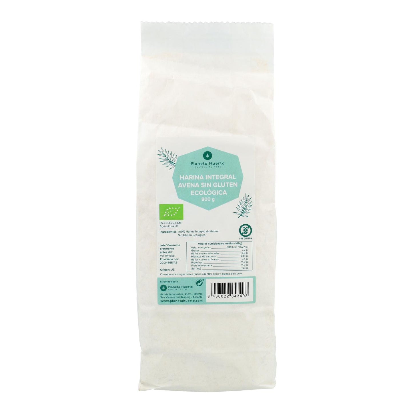 Harina Integral de Avena Sin Gluten Eco Planeta Huerto 800 g