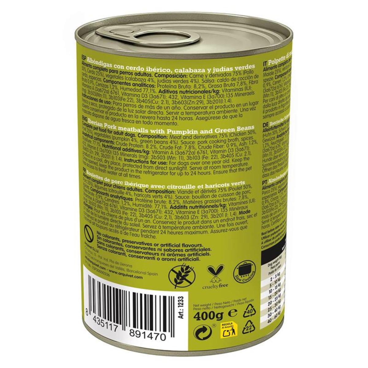 Arquivet Fresh Pork Meatballs 400 g Wet dog food with Iberian pork, pumpkin and green beans