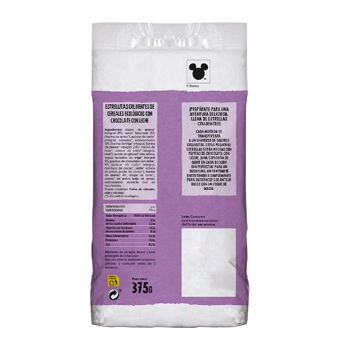 Chrupiące płatki zbożowe z czekoladą Bio KIDS edycja Disney Ecocesta 375 g