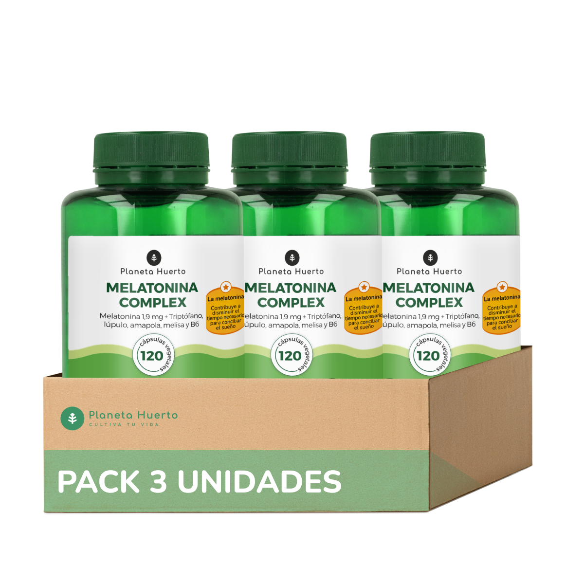 Packung 3xMelatonin Komplex Planeta Huerto 120 Kapseln