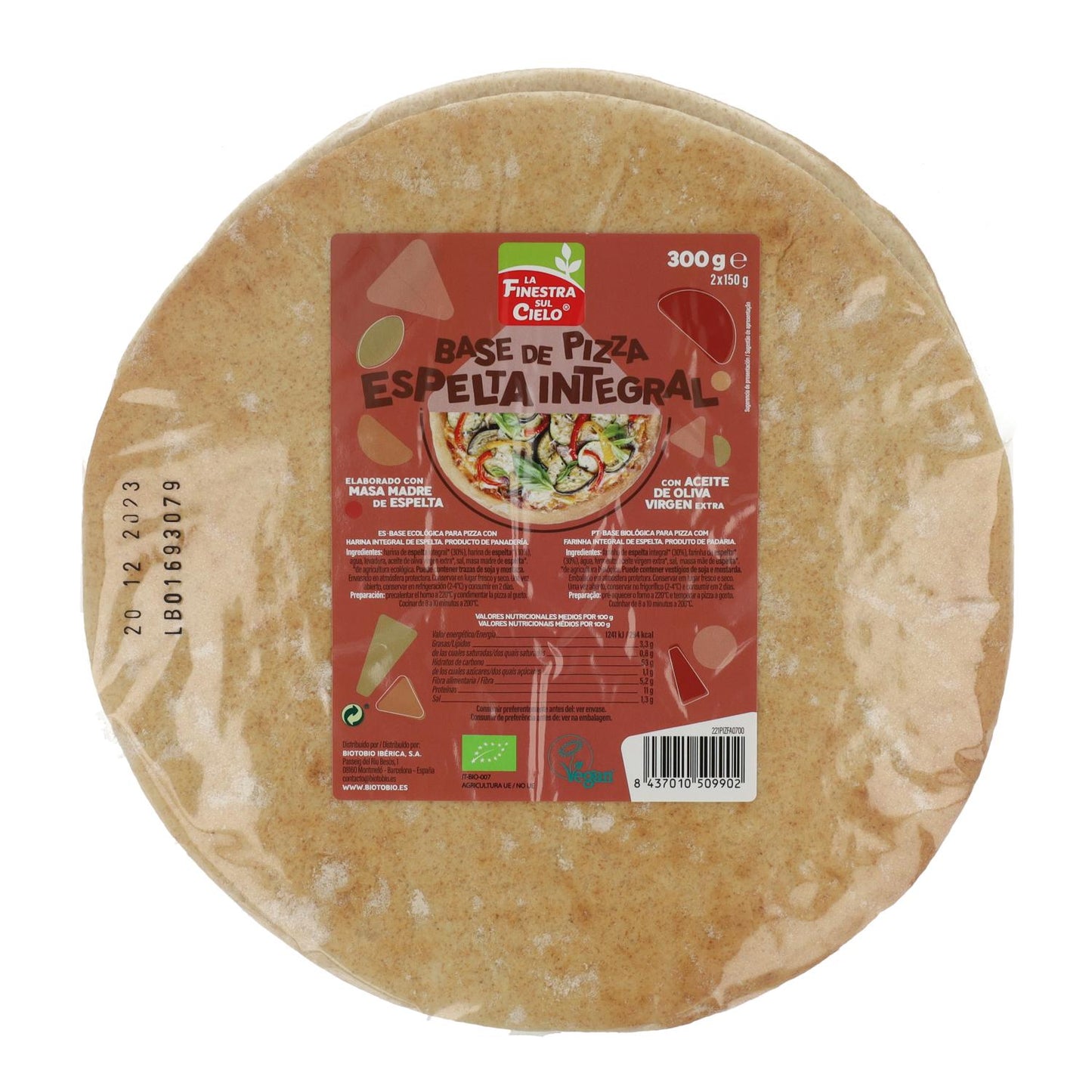 Vollkorn-Pizzaboden aus Dinkel (2 Böden) La Finestra Sul Cielo 300 g