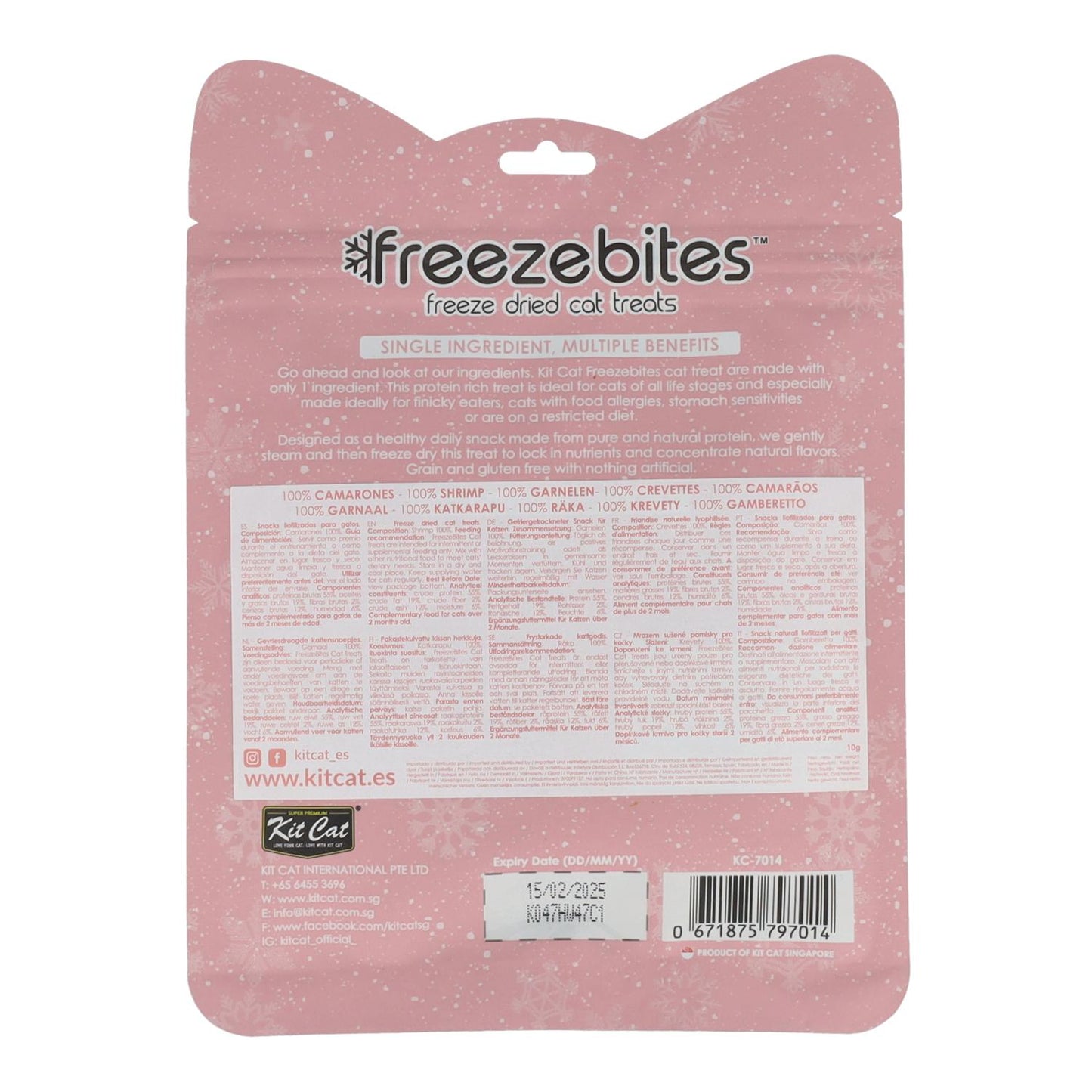 Kit Cat FreezeBites - Garnalen 10 g Natuurlijke gevriesdroogde snack voor katten