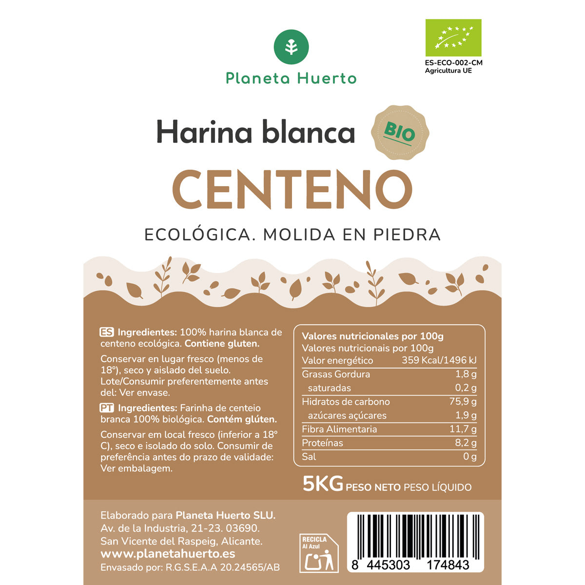Farine de seigle blanche Eco Planeta Huerto 5 Kg