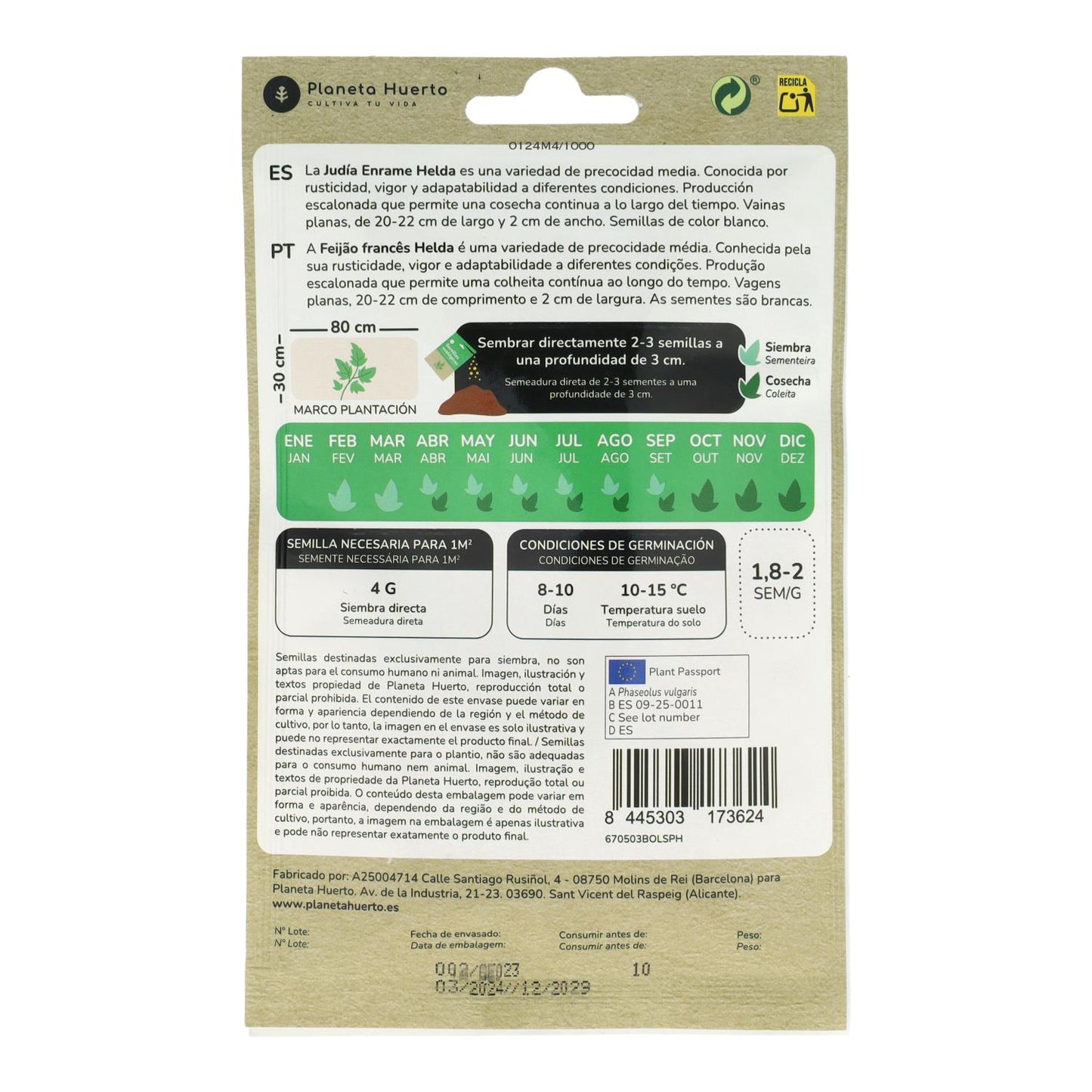 Graines de haricots verts bio Planeta Huerto