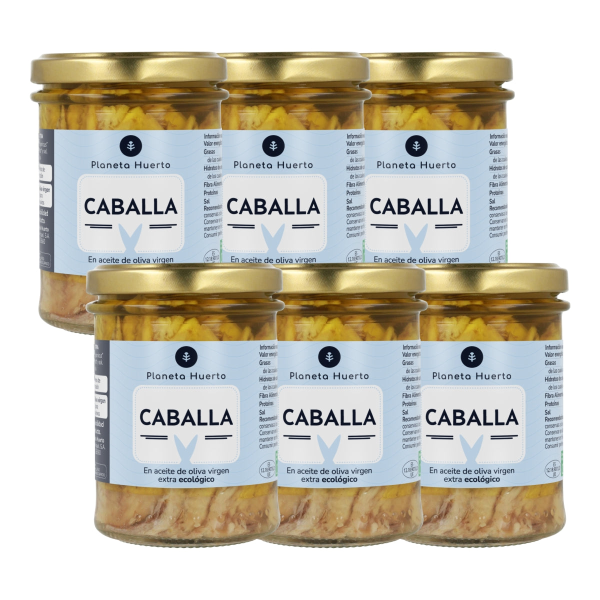 Förpackning 6x Makrill i olivolja ECO Planeta Huerto 190 gr