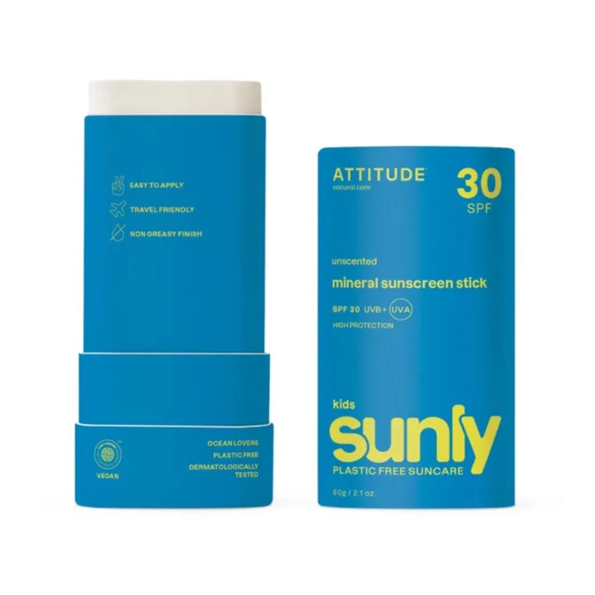 Parfymfri solkräm för barn i stickform Sunly 30 SPF Attitude 60 g