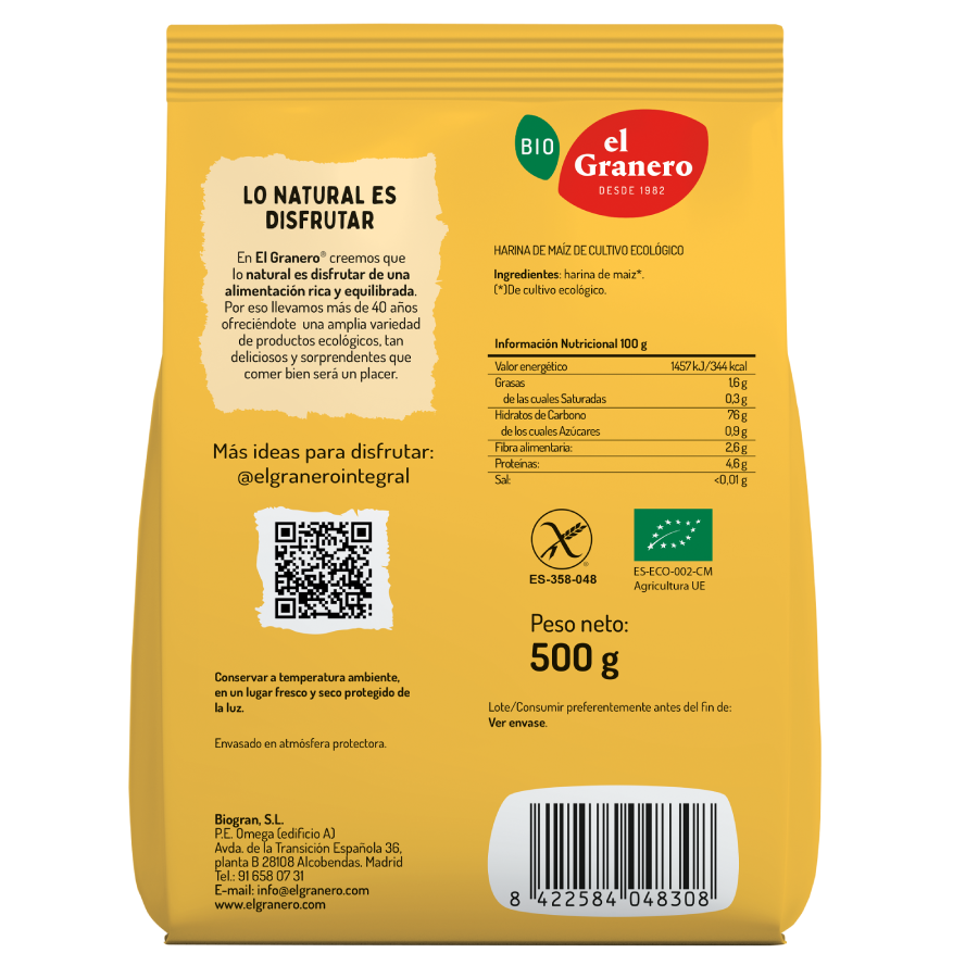 Bio-Maismehl glutenfrei El Granero 500 g
