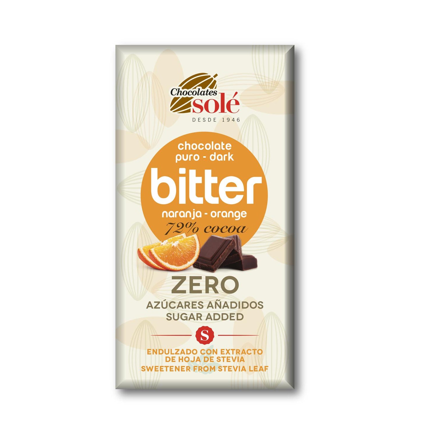 Tableta de chocolate 72% Stevia naranja Bitter 100g Solé