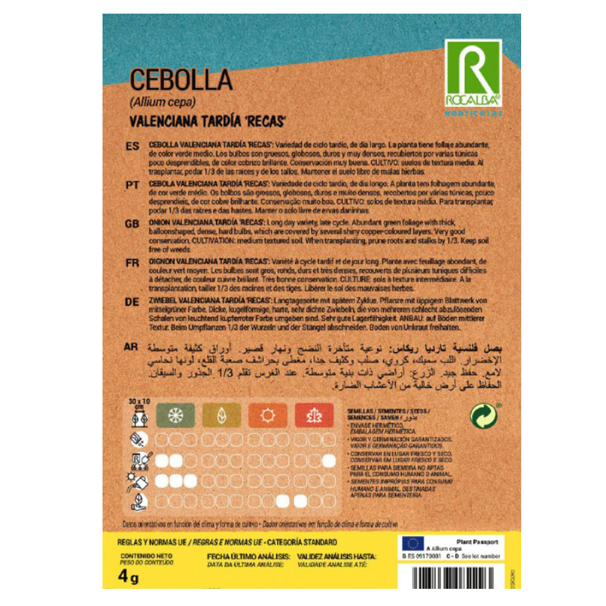Zaden van late Valenciaanse ui op band, Rocalba
