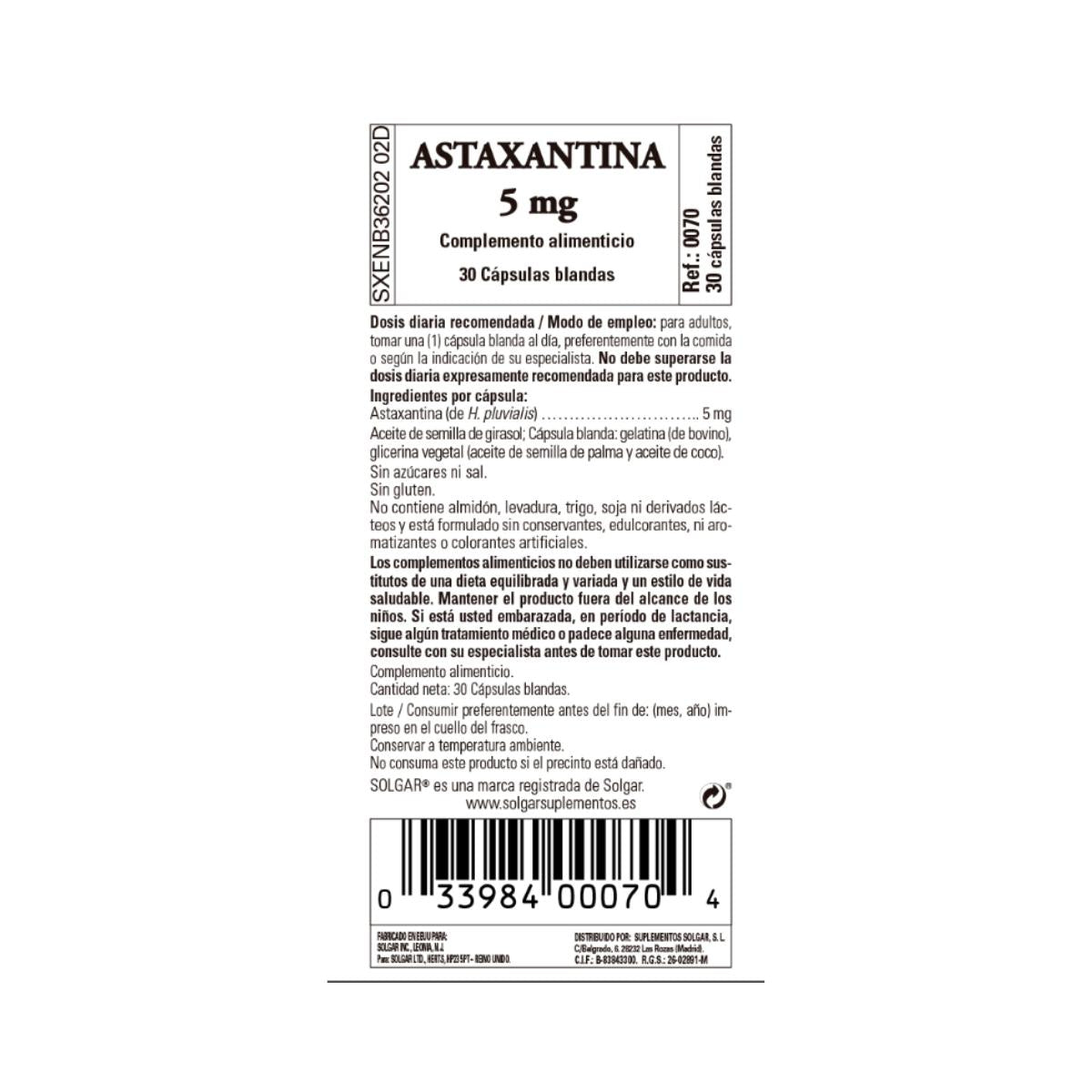 Astaxanthine, 30 capsules van 5 mg