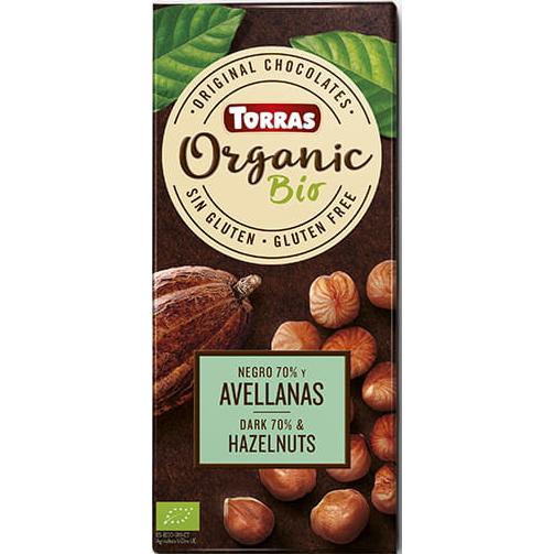 Vegansk mörk choklad 70 % och ekologiska hasselnötter Torras 100 g
