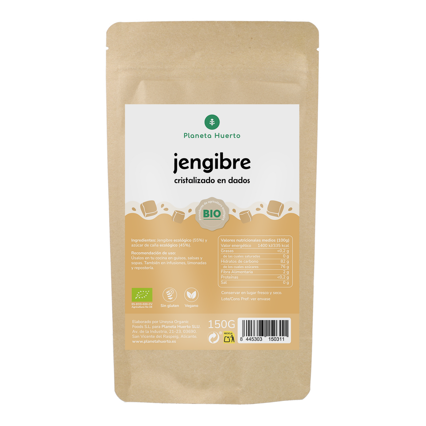 Organiczny krystalizowany imbir w kostkach Planeta Huerto 150 g