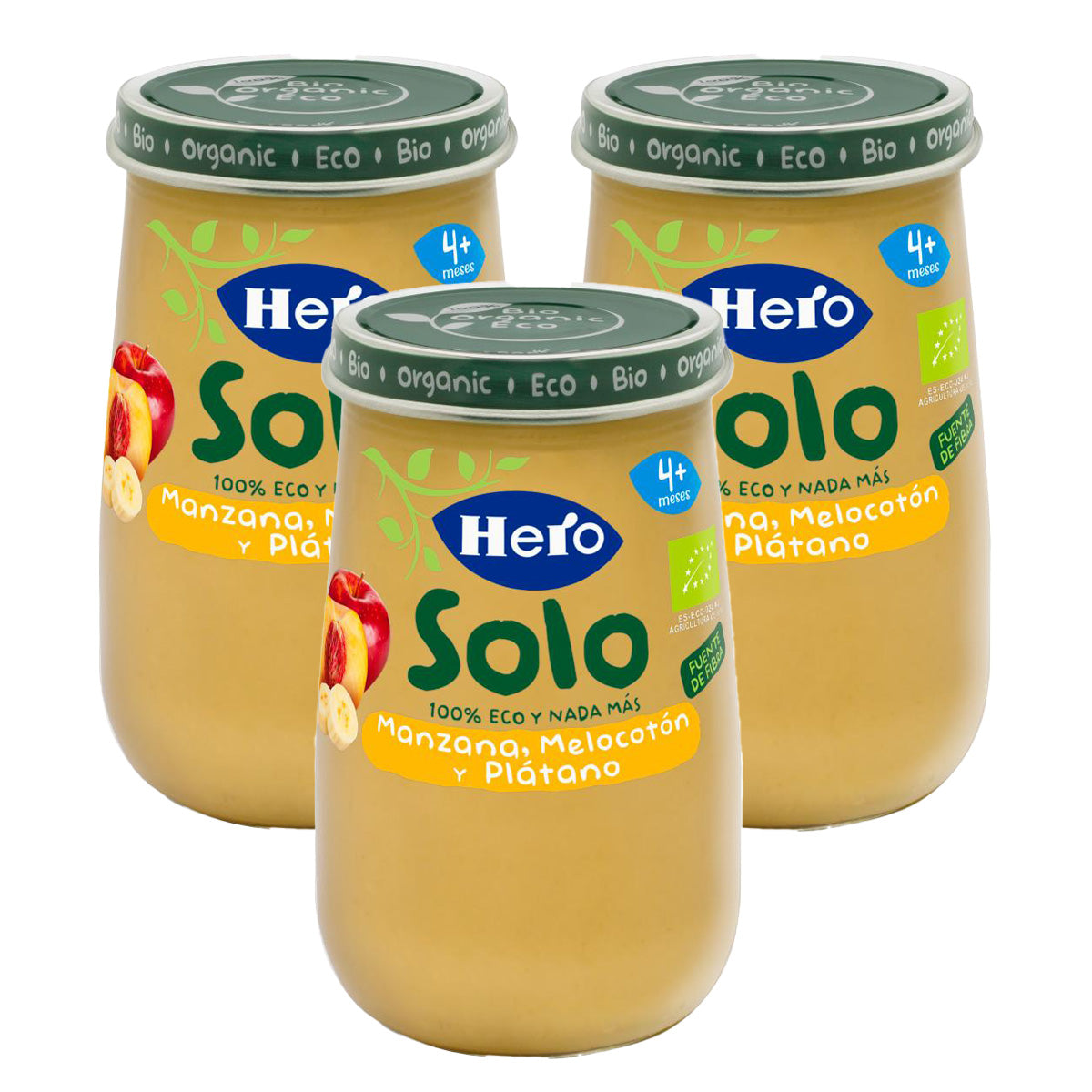 Pack of 3 Eco Apple, Peach and Banana Jars 190 g - Hero Baby