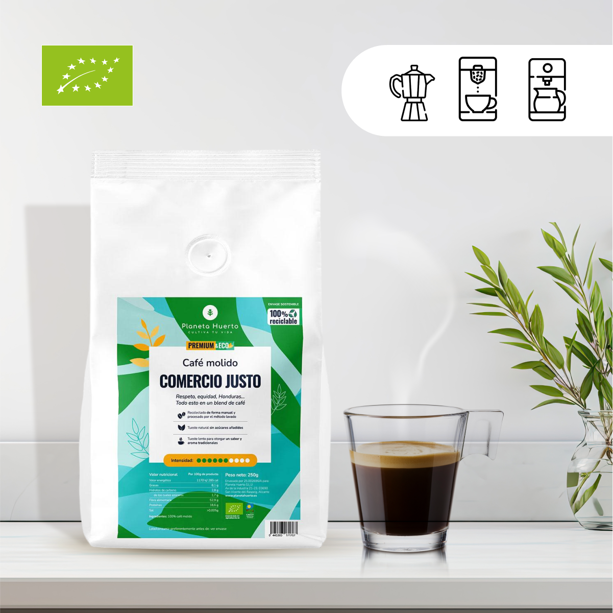 Eco Honduras caffè equo e solidale macinato Planeta Huerto 250 g