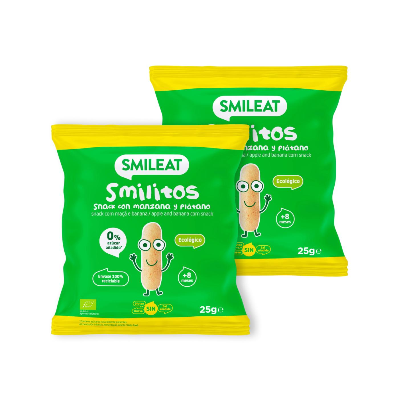 2x Smilitos Pack, apple and banana worms 25g Smileat snack