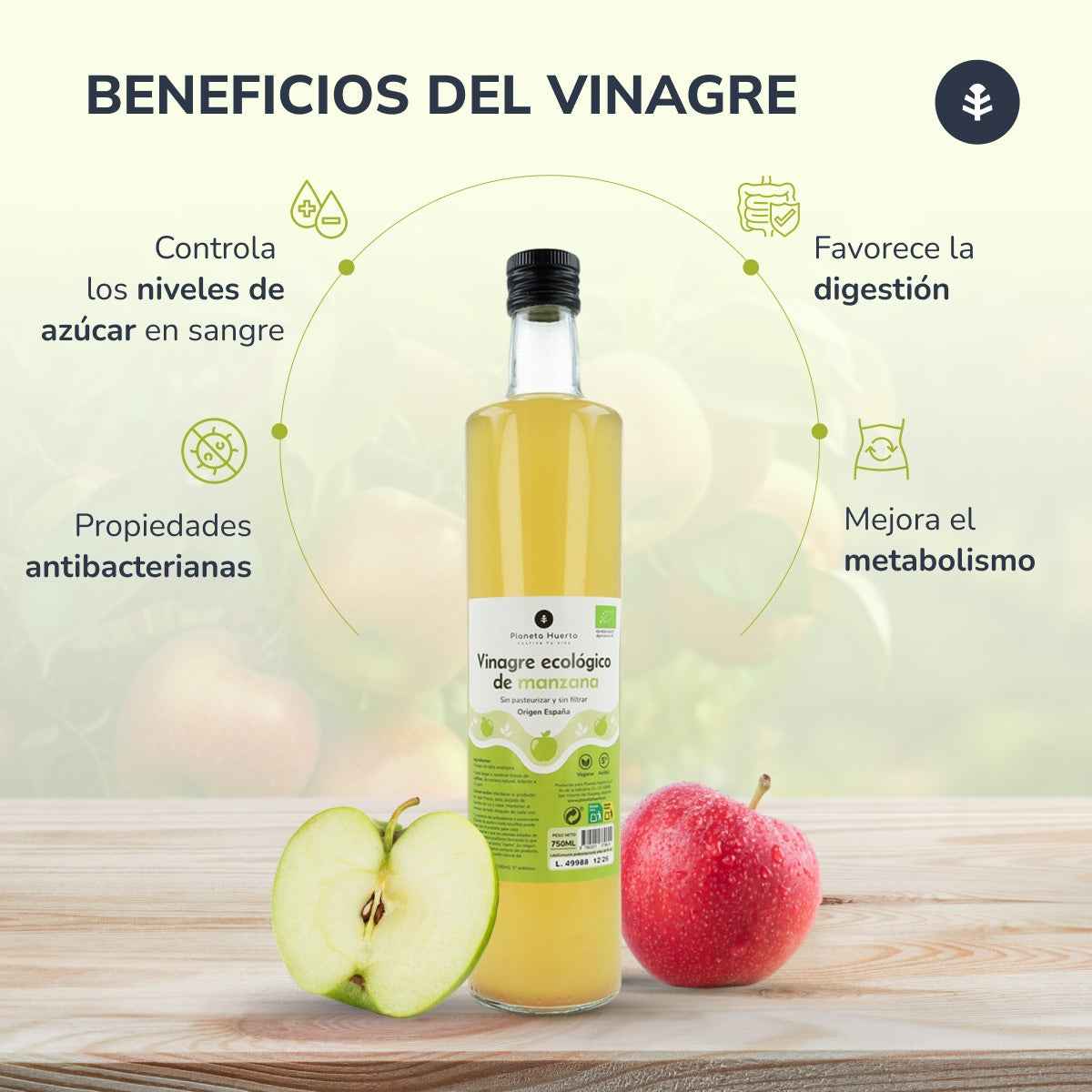 Pack 3x Vinagre de manzana ECO sin filtrar Planeta Huerto 750 ml