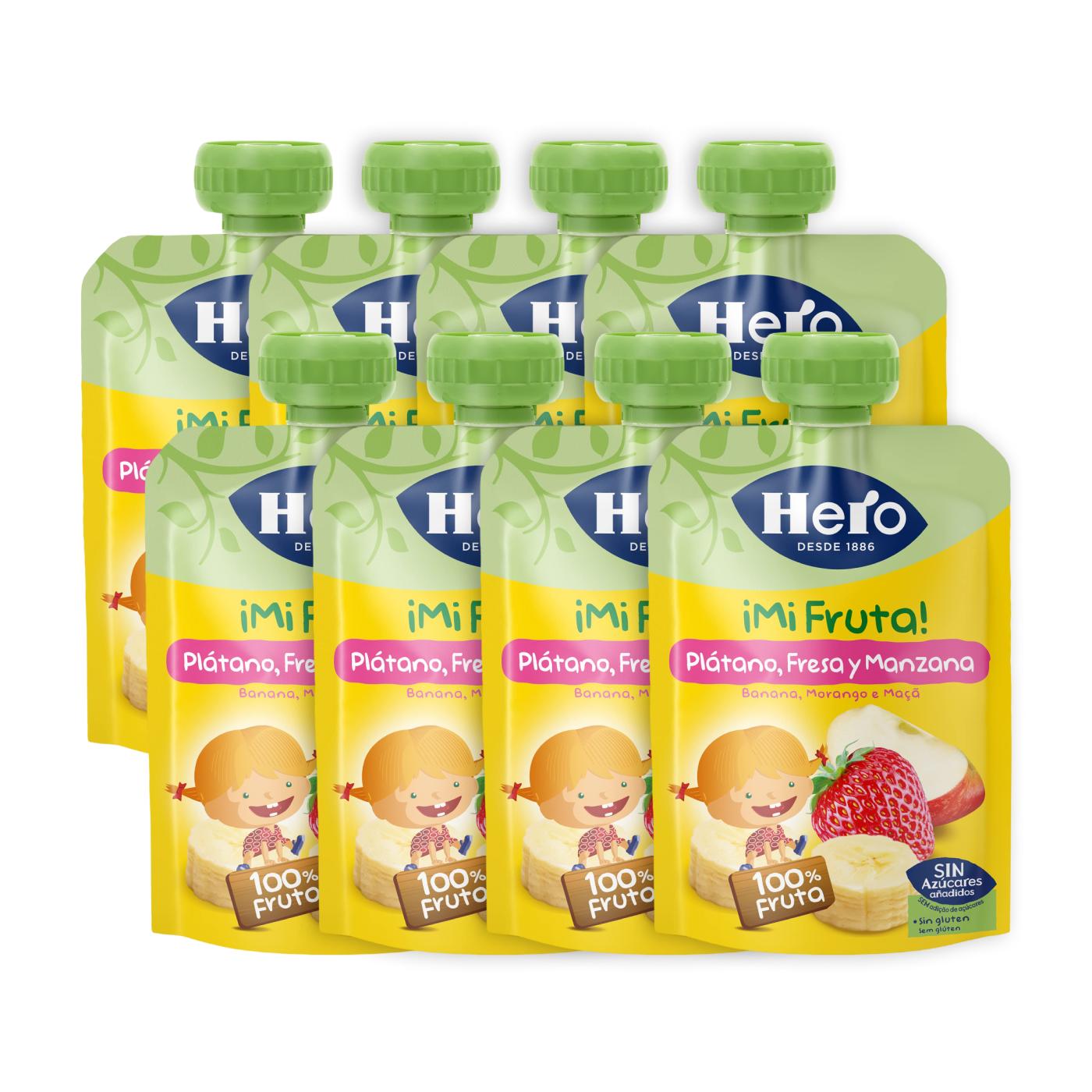 Pack x8 Bol Yaourt Banane Fraise Pomme Hero 100 g