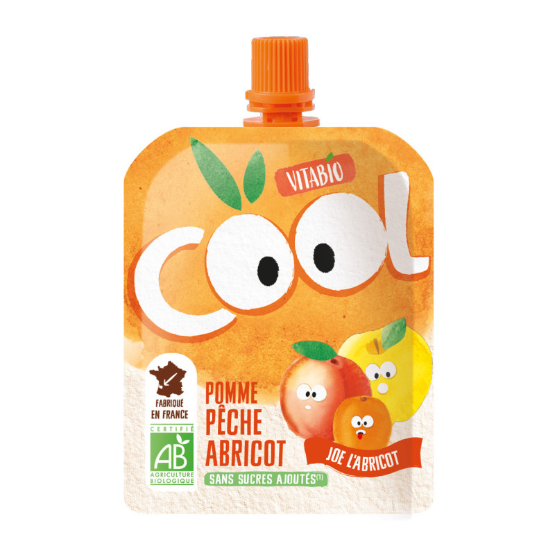 Pochettes Pomme, Pêche et Abricot Bio Cool Fruit Vitabio 4 unités 90 g