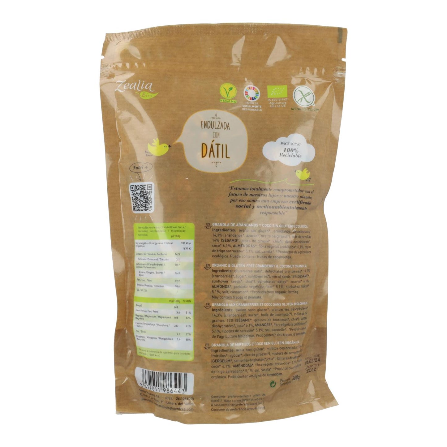 Granola mirtilli e cocco BIO senza glutine Zealia 300 g