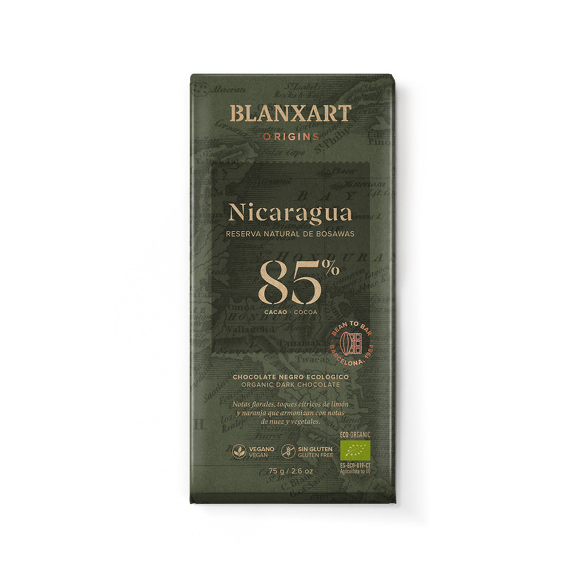 Pure chocolade 85% Nicaragua Eco Vegan Glutenvrij Blanxart 75 g