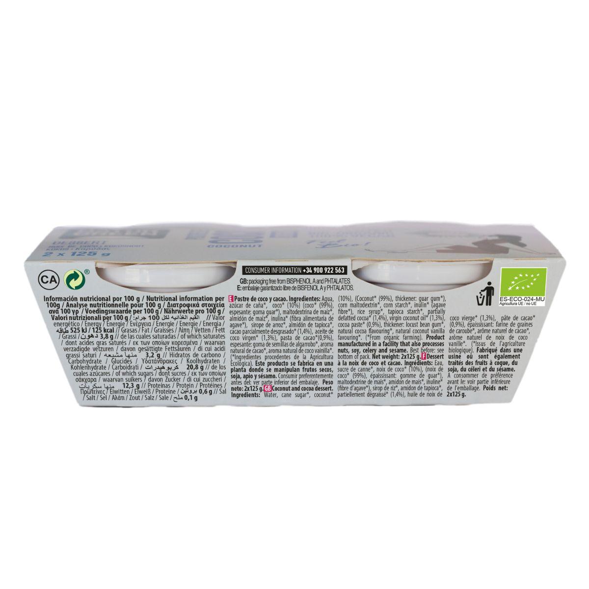 Kokos- och kakaodessert Naturgreen, 2 x 125 g