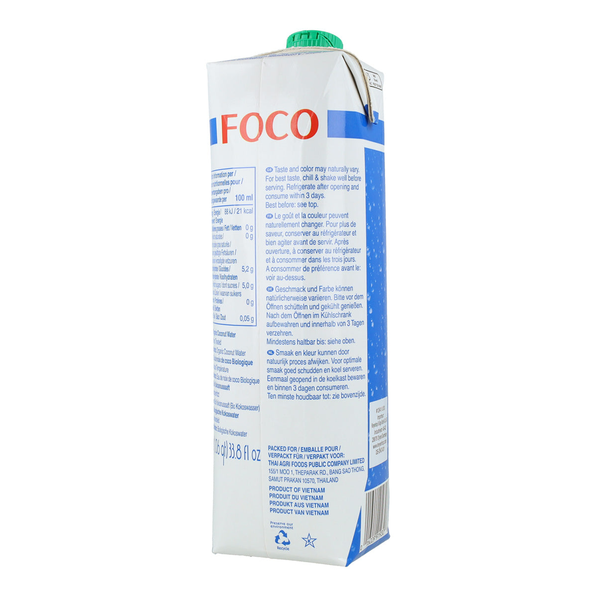Pack of 6 x 100% Natural Pure Coconut Water Foco 1L