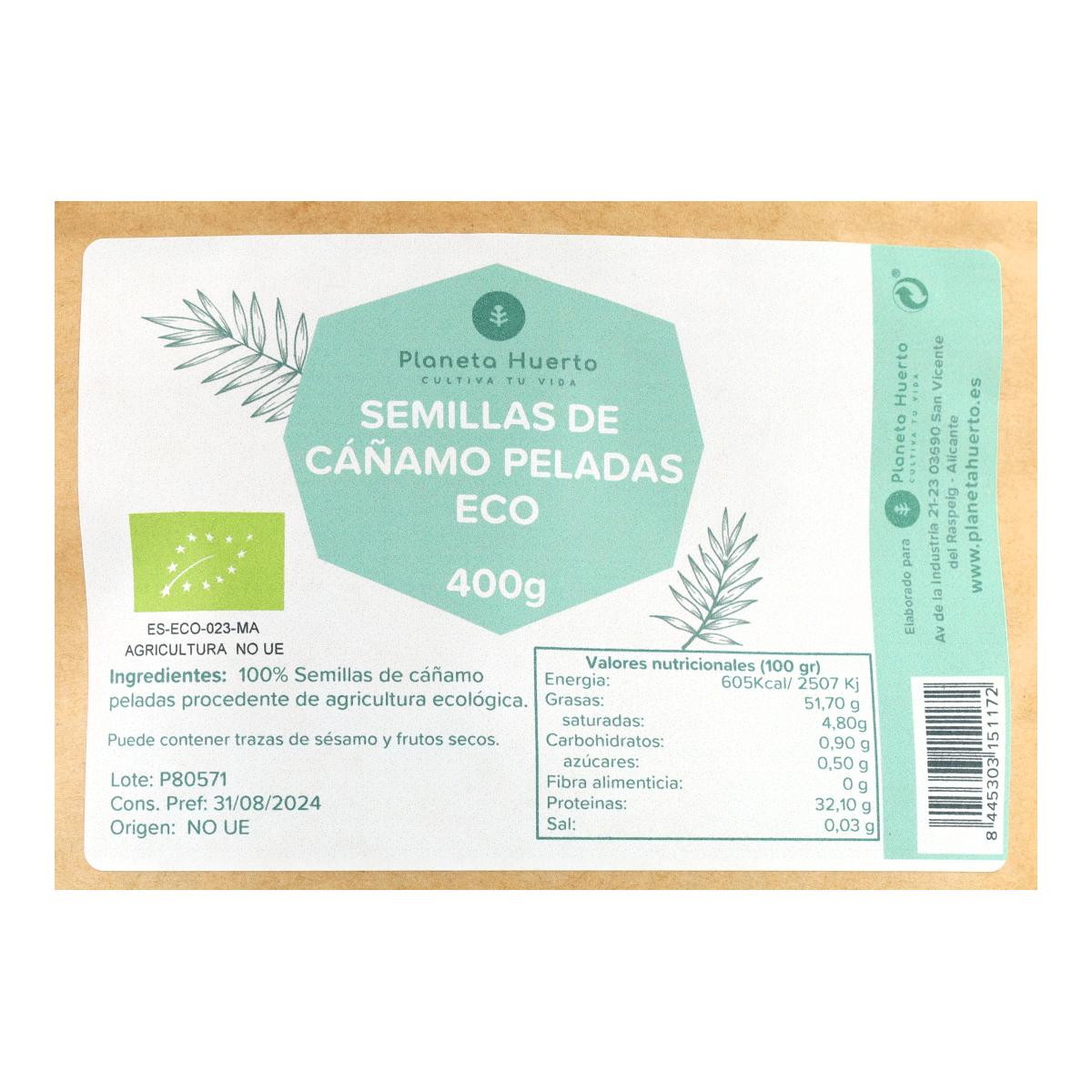 Hemp seeds peeled ECO Planeta Huerto 400 g